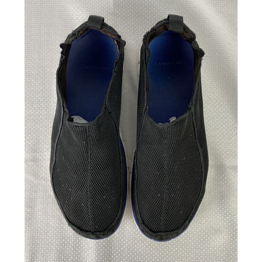 Lands End Men’s Size 10 Black Pull On Loafer Style Comfort Shoes White Soles